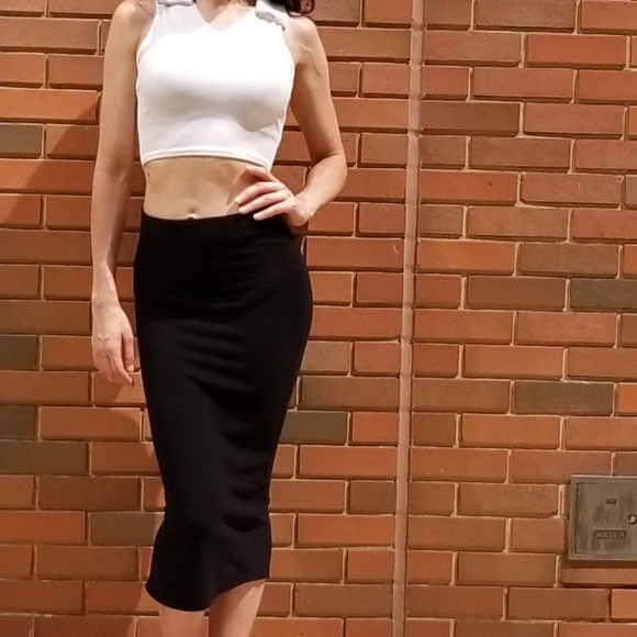 Zara Black Stretch Pencil Skirt sz S - Picture 2 of 7